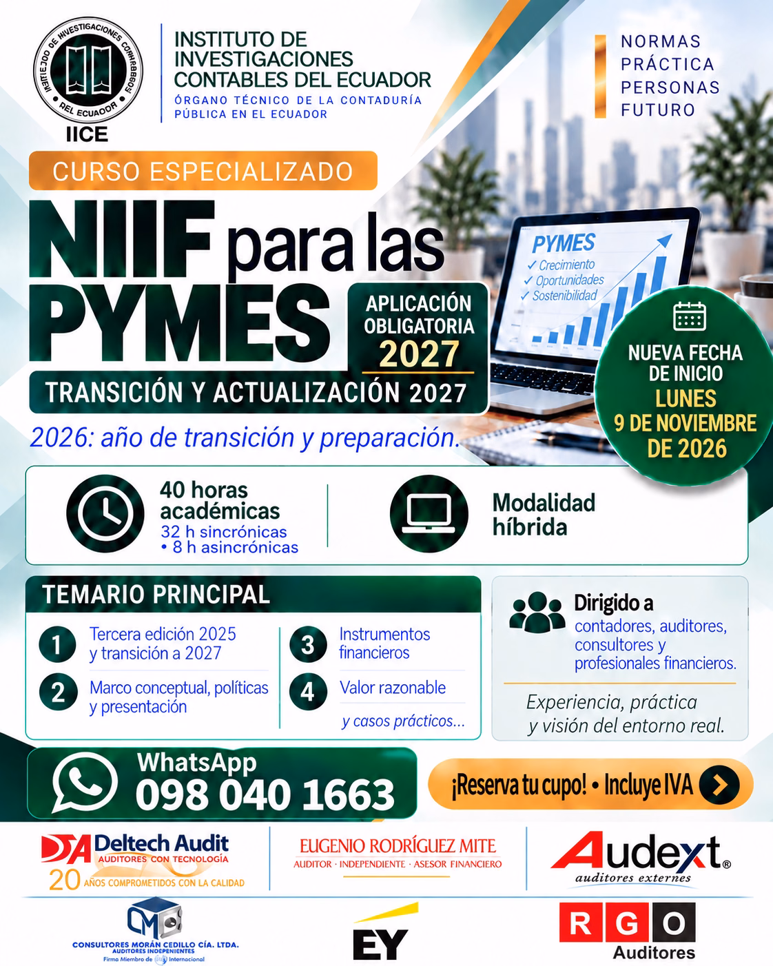 Curso NIIF para las PYMES — inicio 9 de noviembre de 2026, con todos los logos de las firmas participantes